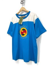 Gucci T-Shirt Men’s Oversized Blue 1921 Logo Print Cotton Jersey NWT, Size L