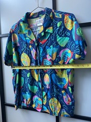 Ken Done Vintage Novelty Print Button Up Fish Pop Art Oceancore Deep Sea – S