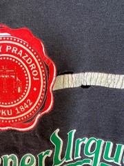 Pilsner Urquell Beer Graphic T Shirt Black Distressed Collar XL Czech Lager Tee