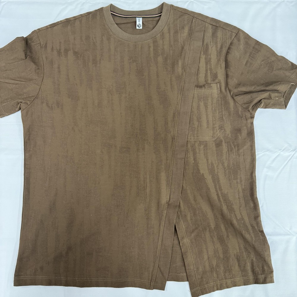 Fashion Collection Shirt Mens 3XL Brown Textured Casual Asymmetrical Pocket Tee