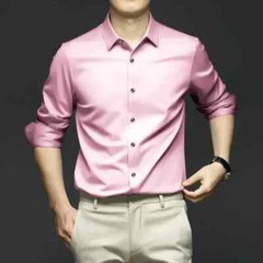 Men’s Long Sleeve Shirt Pure Color Shirt Business Casual Ice Silk Glossy Shirt