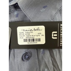 Travis Mathew Pixelated Shirt Mens 2XL Blue Heather Nights Performance SS NWT