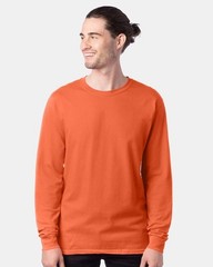 Hanes Mens Long Sleeve Tee Solid Midweight T-Shirt Smoke Texas Orange S Size