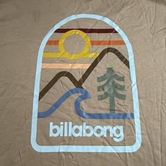 Billabong Men’s Sz L Tan Retro Stripes Graphic Surf T-Shirt 100% Cotton Casual