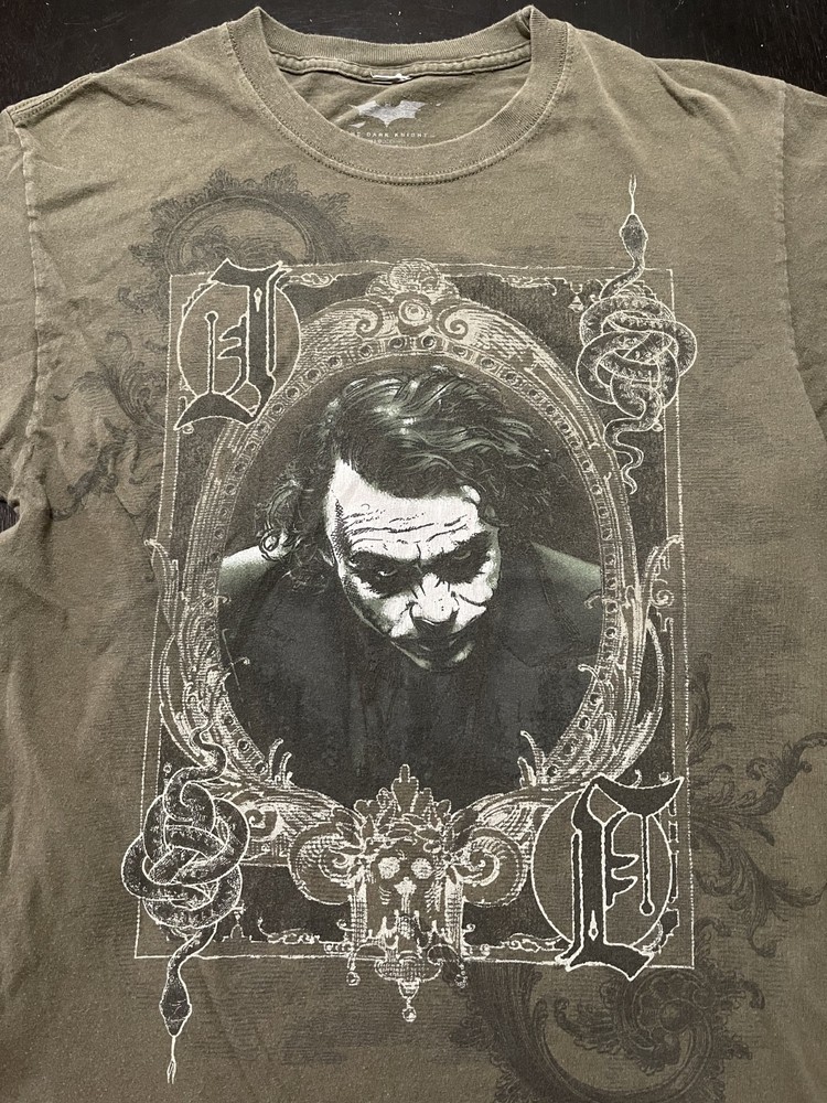 Official Dark Knight Joker Playing Card T-Shirt, Military Green, Size: Medium