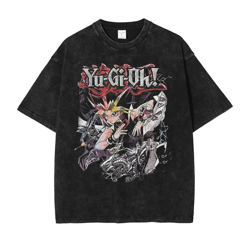 Anime Y-Yu Gi Oh T Shirts Men Retro Vintage Washed Yugi Muto Printed T-Shirt Ove