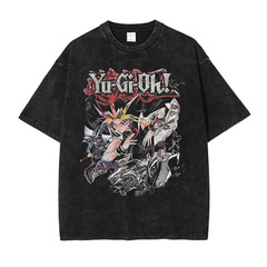Anime Y-Yu Gi Oh T Shirts Men Retro Vintage Washed Yugi Muto Printed T-Shirt Ove