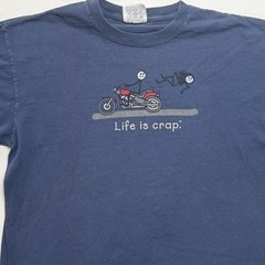 Life Is Crap Motorcycle T-Shirt. Blue, Size L