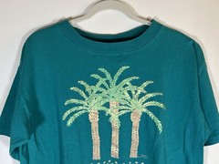 Vintage 90s single stitch blue green Hawaii gold foil palm trees sz L graphic