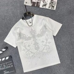 Men Fashion Luxury Trend Cross Wing Drills Rhinestone Diamond Streetwear T-Shirt