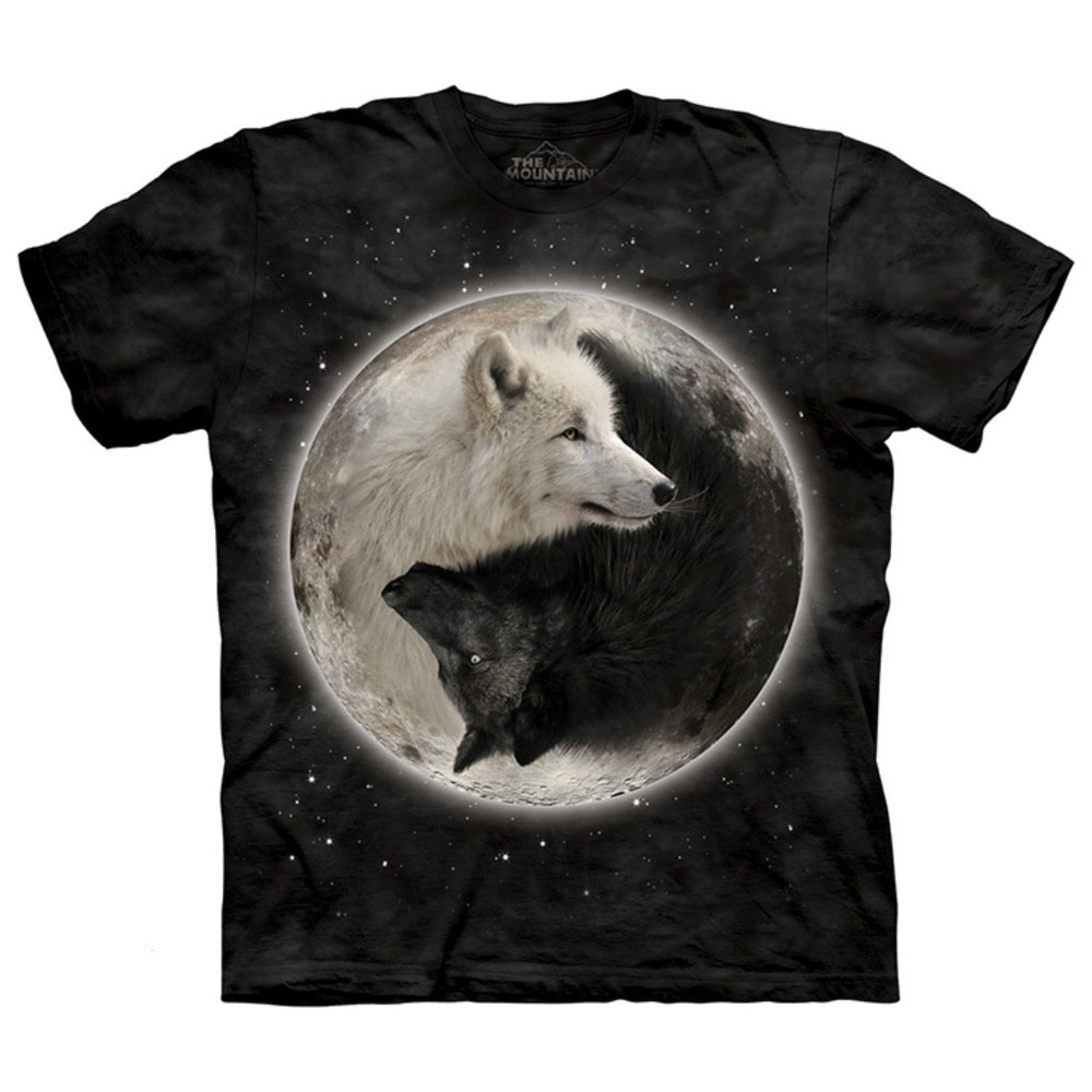 Yin Yang Symbol Wolf Unisex Adult T-Shirt Blue by The Mountain 100% Cotton