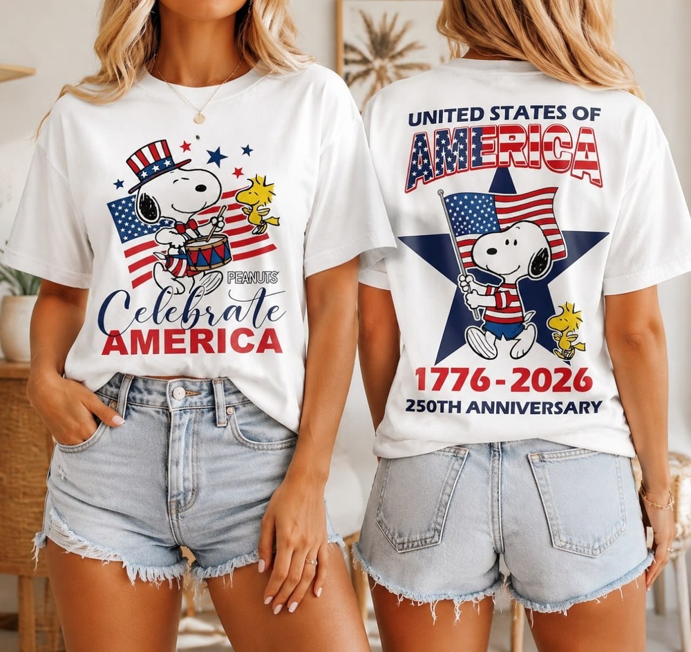Snoopy 250th Anniversary T-Shirt 2 Sided Peanuts 1776-2026 4th Of July USA Tee