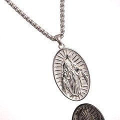 Virgin Mary Pendant Stainless Steel 22 Inch Chain Fashion Miraculous Medal Ne…