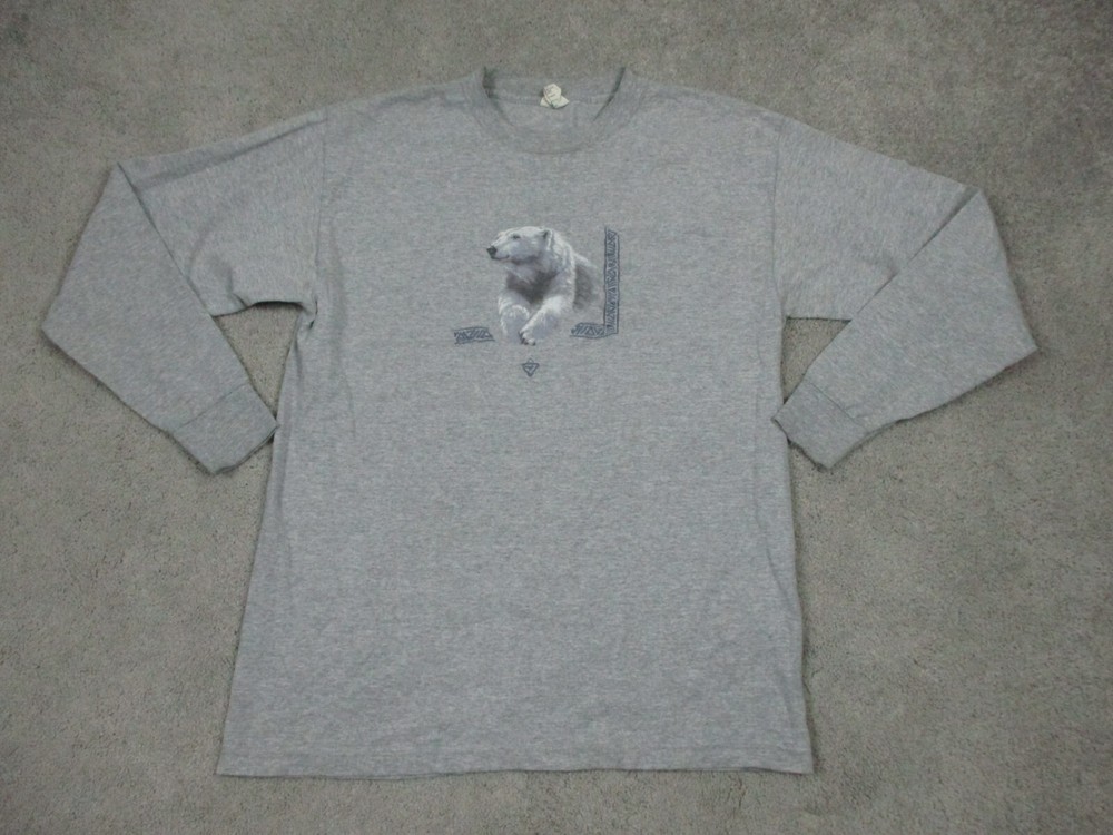 Vintage Tee Shirt Mens Large W42xL28in Gray Polar Bear Hunting Adult Made USA