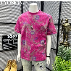 Men Designer Abstract Marble Print Cotton T-Shirt Retro Casual Short Sleeve Tee