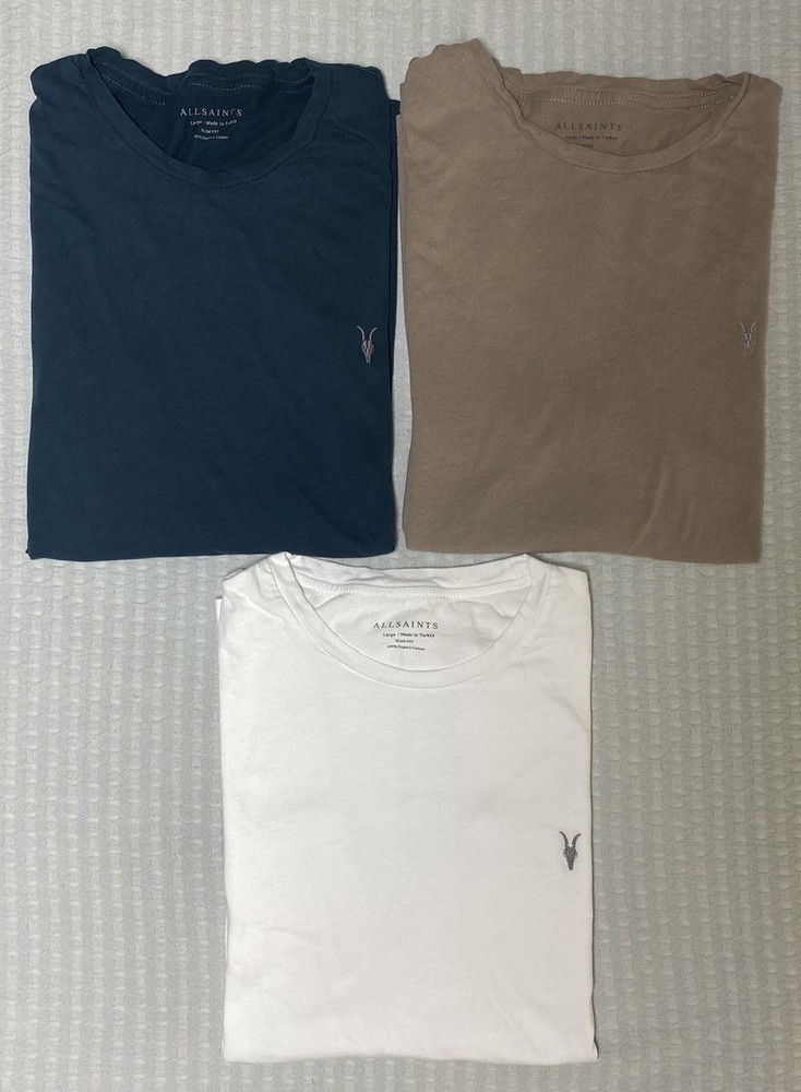 Lot of 3 All Saints Men’s T Shirts Organic Cotton Slim Fit Size L FLAW