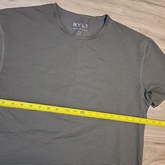 BYLT Drop Cut L S Lux Shirt Mens Large Gray Black Striped Short Sleeve