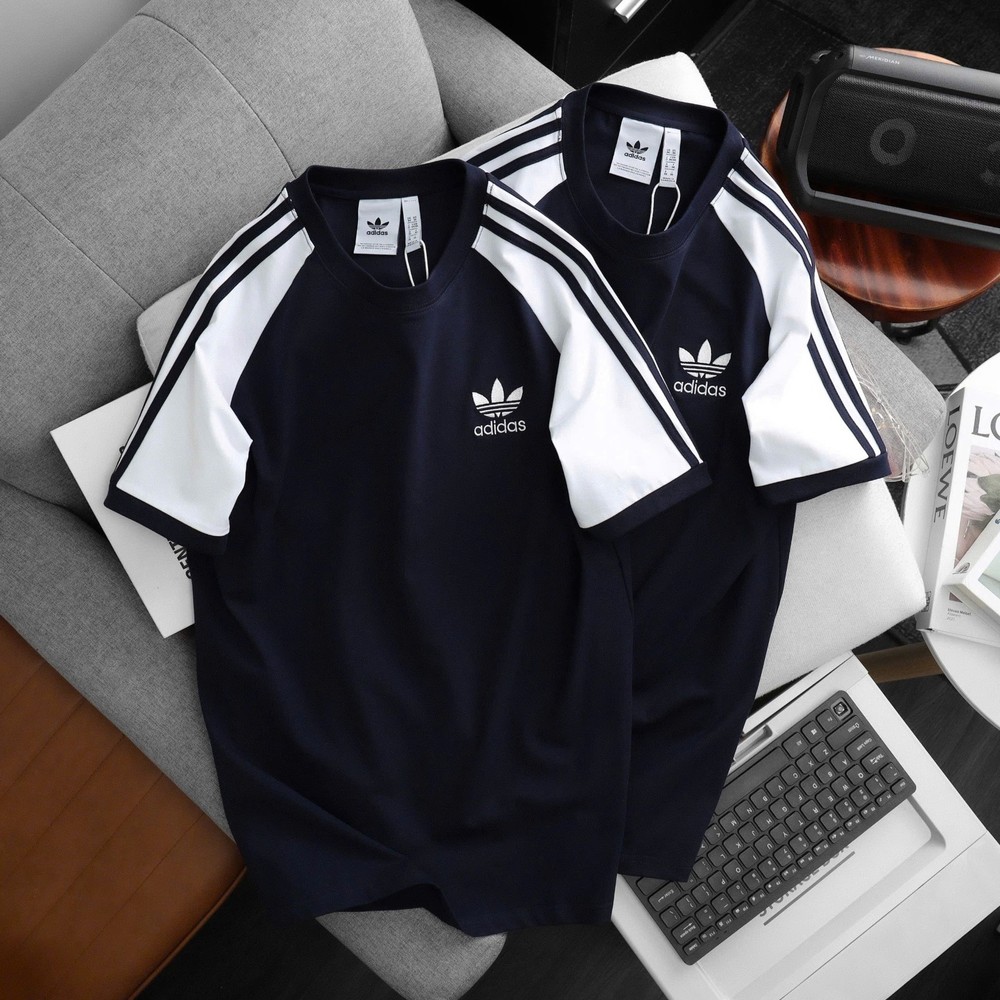 ADIDAS ORIGINALS 3-STRIPES CALIFORNIA Retro Trefoil TEE SHIRT~DARK BLUE SLIM FIT