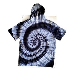 Tie Dye Hoodie Shirt Mushroom Embroidered Black Gray Spiral Cotton Size L