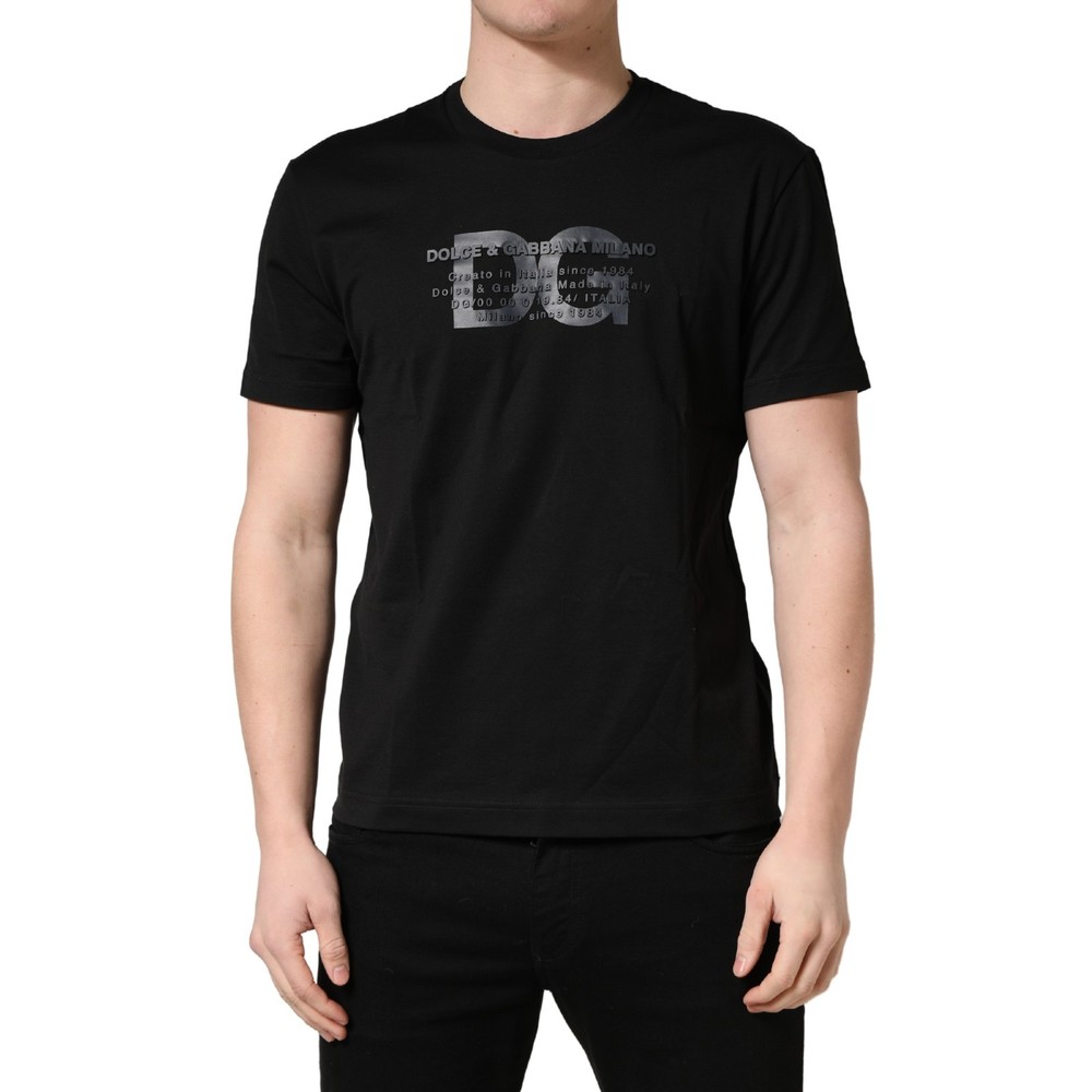 DOLCE & GABBANA T-shirt Black Logo DG Print Cotton Crew Neck IT46/US36/S 750usd