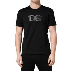 DOLCE & GABBANA T-shirt Black Logo DG Print Cotton Crew Neck IT46/US36/S 750usd