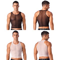 Men’s Tank Top Sleeveless Crop Tops Mesh Blouse U Neck Vests Club T-shirts Sexy