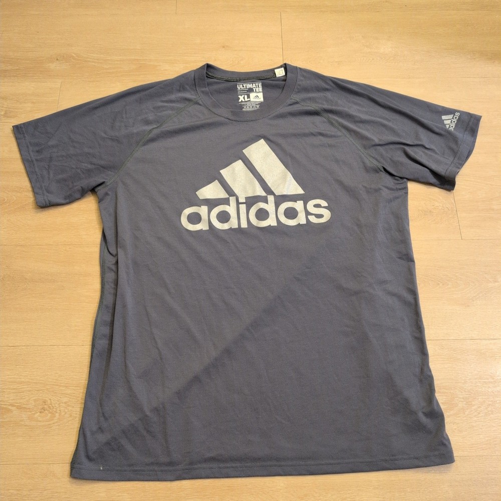 Adidas Ultimate Tee Mens XL Gray Climalite Short Sleeve Logo Graphic T-Shirt