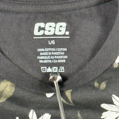 CSG Black Floral Print T Shirt Mens Large Cotton Short Sleeve Graphic Tee