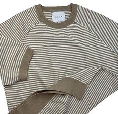 RAITH Shirt Men Sz M Riera Knit Crew Neck Short Sleeve Striped Beige White Tee