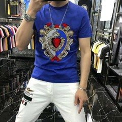 New Fashion Hot Drill Sequin Rhinestones Trend Cotton Summer Luxury Men T-Shirt