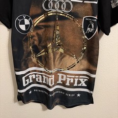 Lavish Society Men’s Metallic Foil Print Red Racing Grand Prix Jersey T-Shirt
