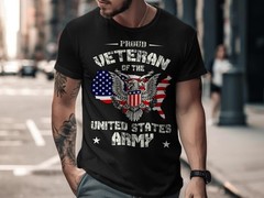 Proud Veteran USA Army Eagle American Flag 2D T-Shirt Military Gift