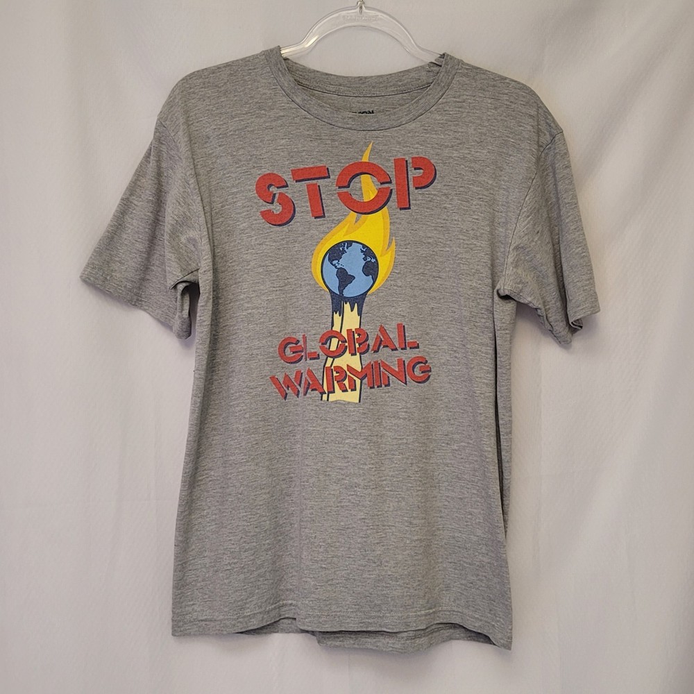 Stop Global Warming Gray Graphic Short Sleeve Shirt Common Threads Adult M