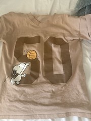Peanuts Basketball Club Snoopy Woodstock Beige Cotton Crew Neck T-Shirt XS