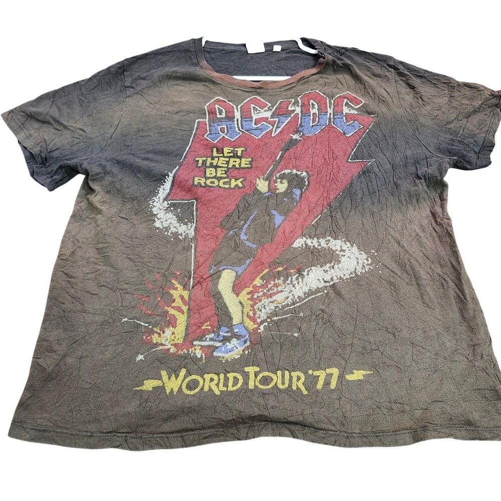 Junk Food ACDC Let There Be Rock World Tour 77 Graphic T-Shirt Mens XL Faded Blk