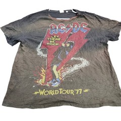Junk Food ACDC Let There Be Rock World Tour 77 Graphic T-Shirt Mens XL Faded Blk