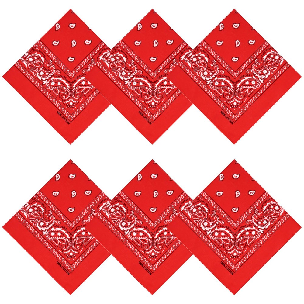 6 PCS 21×21 Inch 100% Cotton Bandanas Handkerchief Headband Scarf Wrap