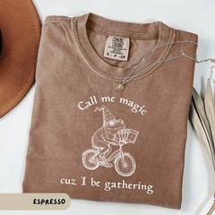 Frog Wizard Graphic Tee Magical Bicyclist T-Shirt Witchcore Aesthetic Apparel