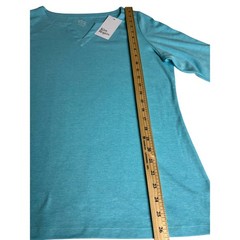 Kim Rogers Split Neck Top Men Medium Turbo Turq 3/4 Sleeve Soft Knit Casual F03