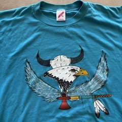 Vintage 90s Made In USA Single Stitch Top Blue Eagle Nature Summer Graphic Tee
