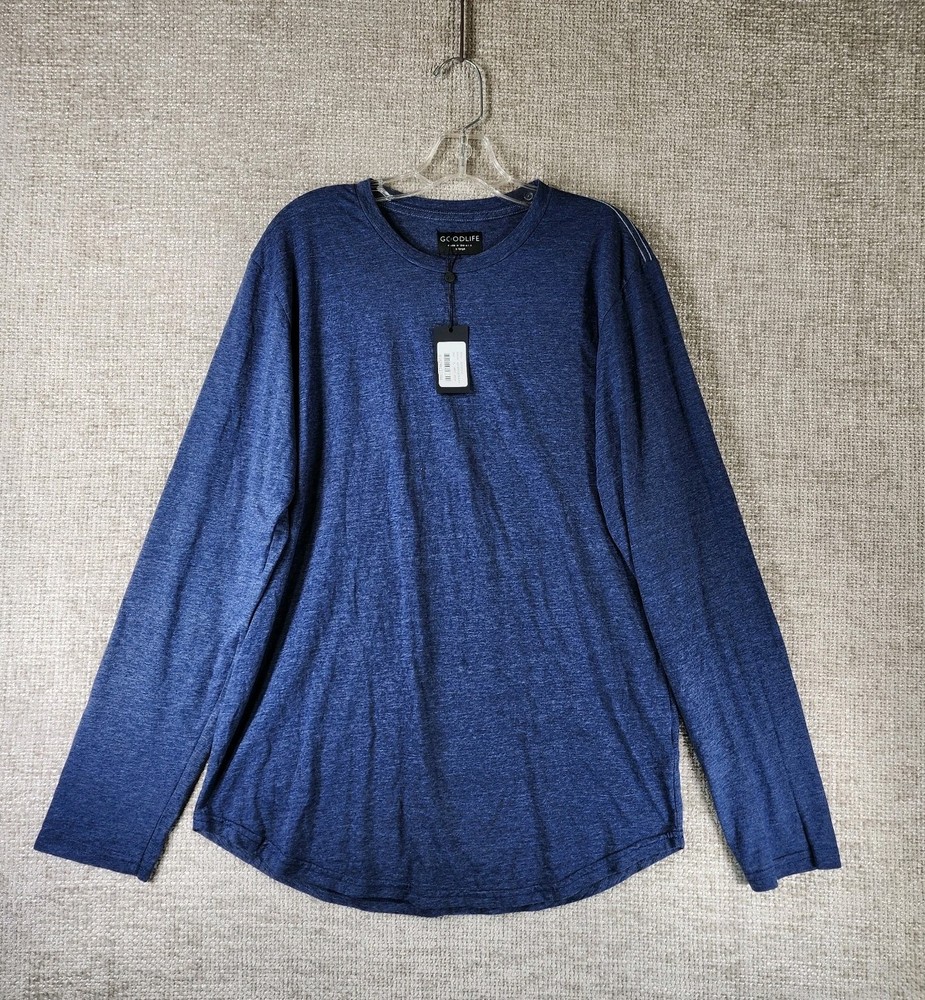 Goodlife Shirt Mens XL Blue Long Sleeve Crew Neck Tri Blend Soft USA Made NWT