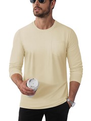 Men’s Cotton Casual Shirt Long Sleeve Chest Pocket Shirt Hiking Work Travel Tops