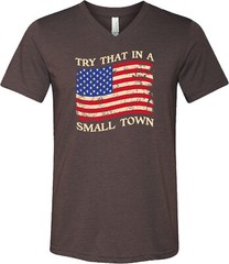 Small Town Distressed US Flag Tri Blend V-neck Shirt