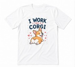 I Work For A Corgi Preppy Corgi Corgi Cute Dog White T-shirt