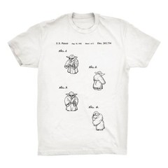 Yoda Patent T-Shirt.100% Cotton Star Wars Tee Comfy on Black White or Gray. NEW