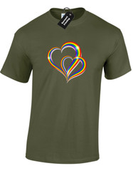 2 PRIDE HEARTS MENS T SHIRT GAY PRIDE LGBTQ COMMUNITY LESBIAN RAINBOW FLAG TOP