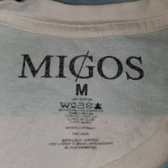 Size MEDIUM Mens Migos Striped Shirt White Turqoise Blue Culture Embroidered Tee
