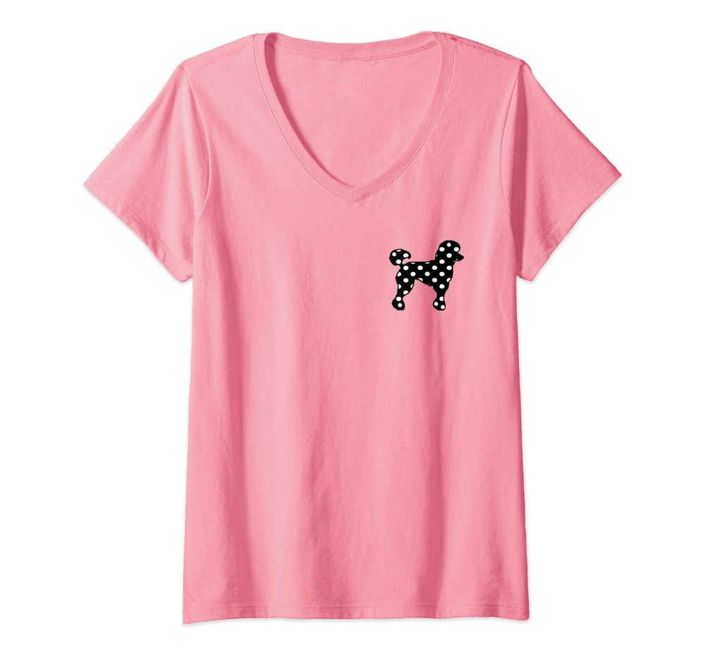 Womens Sock Hop Cutie 50s Costume Black Polka Dot Poodle V-Neck T-Shirt