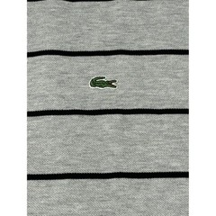 Lacoste Slim Fit Mens Long Sleeve Black Stripe Crew Neck Cotton Shirt Size 8