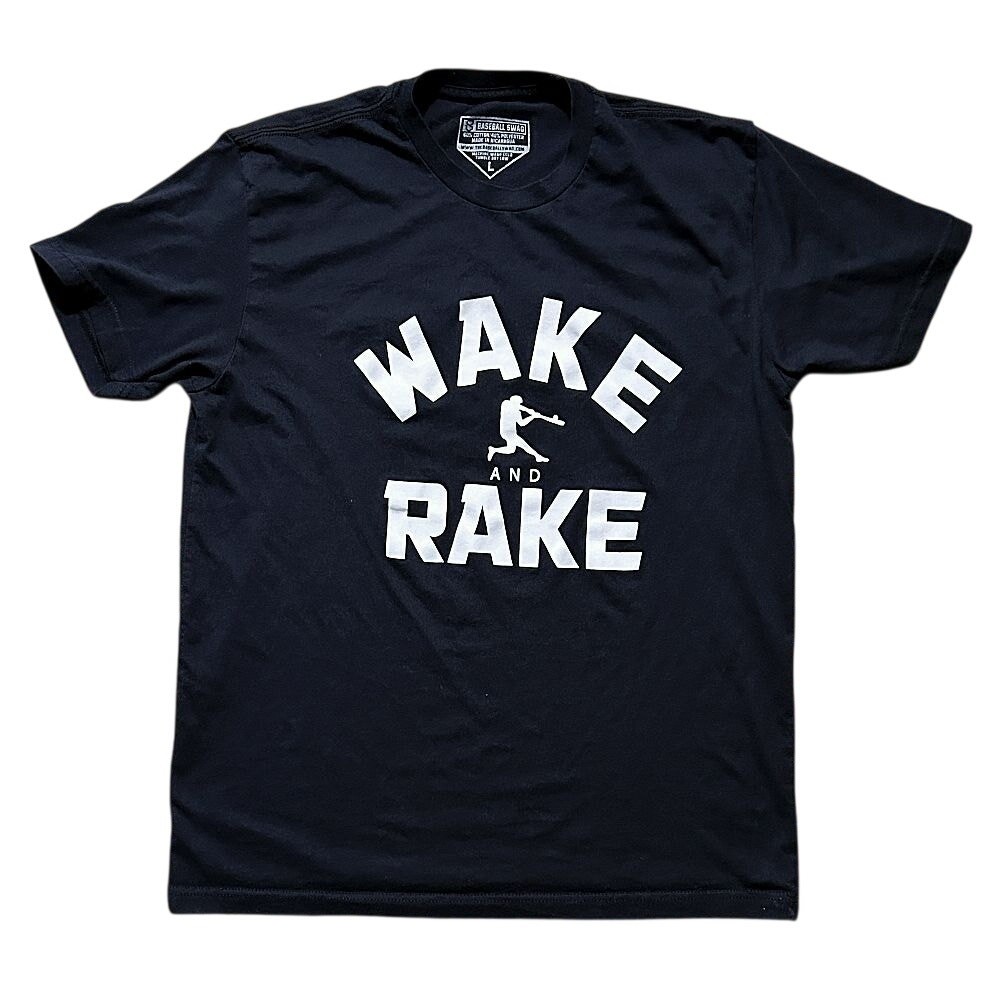 Baseball Swag Wake and Rake Black & White Men’s T-Shirt Large